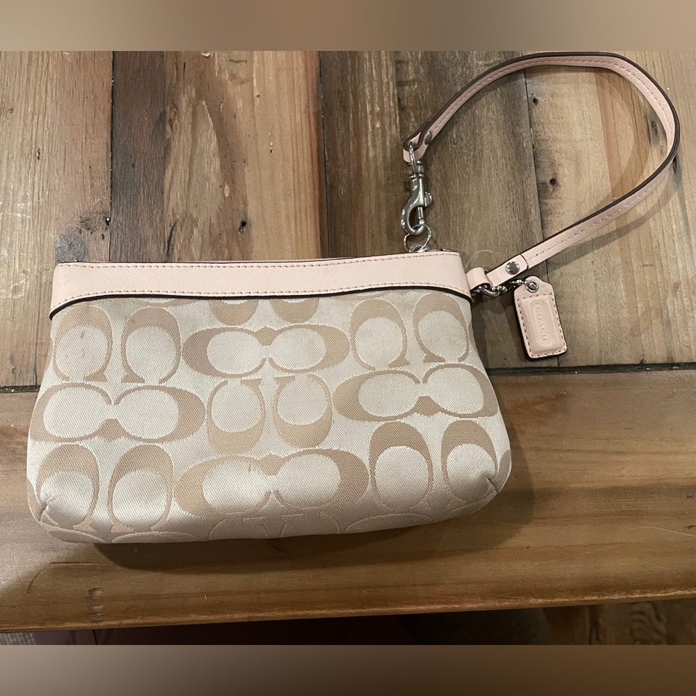 Coach Signature Beige and Pink Wristlet - Picture 3 of 7